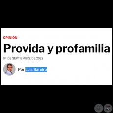 PROVIDA Y PROFAMILIA - Por LUIS BAREIRO - Domingo, 04 de Septiembre de 2022